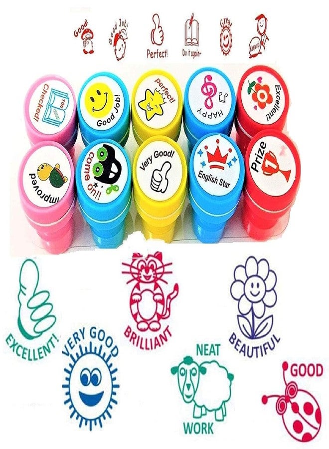 RKZ® 10 Pack Motivation Stamper for Kids - Plastic Stamper Toys Art & Craft for School Supplies Toys for Kids/Boys/Girls (Emoji Stamp) - Image 1